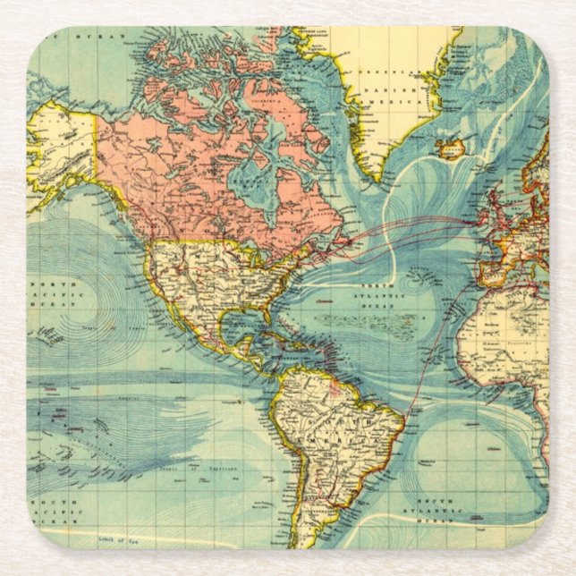World Map Featuring United States Maps Geography Square Paper Coaster (Front)