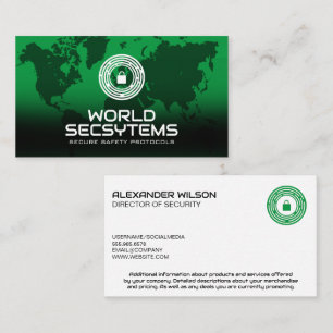 World Map   Finger Print Lock Logo   Security Business Card