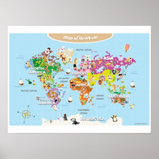 World Map For Kids - Cute and Colourful Poster