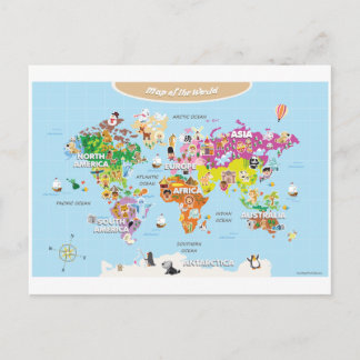 World Map For Kids - Cute and Fun Postcard