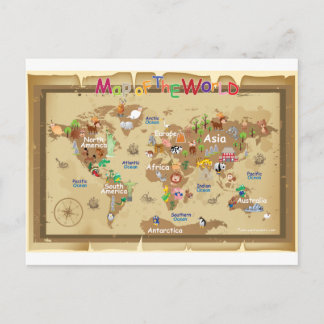 World Map For Kids - Earthy tones Postcard