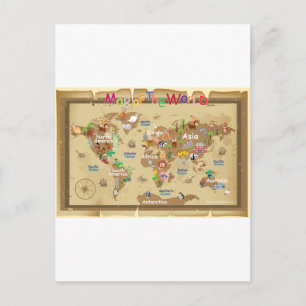 World Map For Kids - Earthy tones Postcard