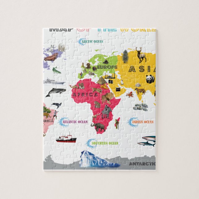 World Map For Kids - White and Bright Jigsaw Puzzle (Vertical)