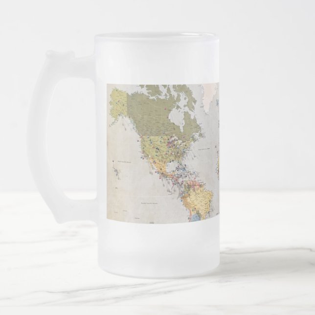world map frosted glass beer mug (Left)