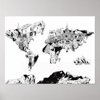 world map galaxy black and white 3 poster