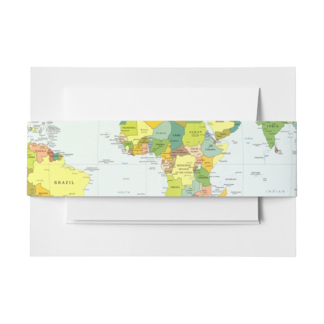 World Map Globe Country Atlas Invitation Belly Band (Front Example)