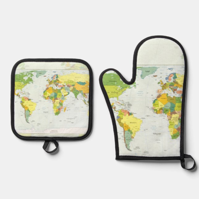 World Map Globe Country Atlas Oven Mitt & Pot Holder Set (Front)