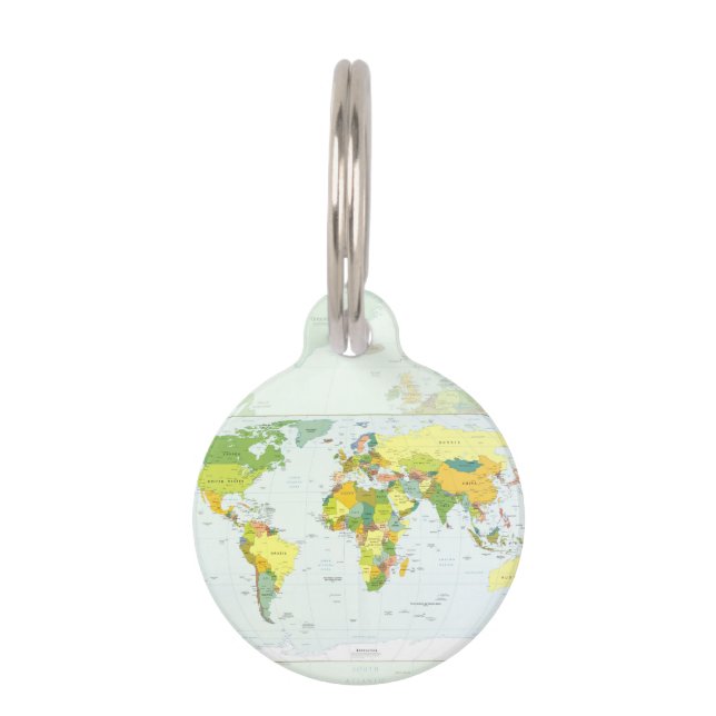 World Map Globe Country Atlas Pet Tag (Front)