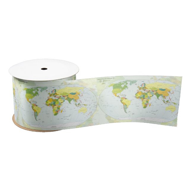 World Map Globe Country Atlas Satin Ribbon (Spool)