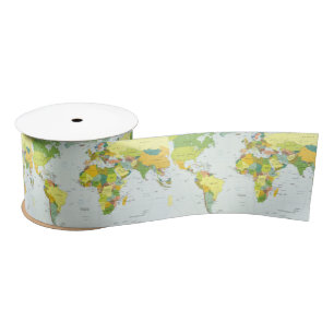 world+map+globe+country+atlas satin ribbon