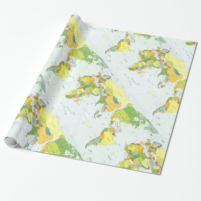 World Map Globe Country Atlas Wrapping Paper (Unrolled)