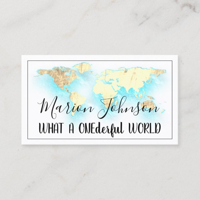 World Map Globe Map Travel Agency Aqua Ocean Logo Business Card (Front)