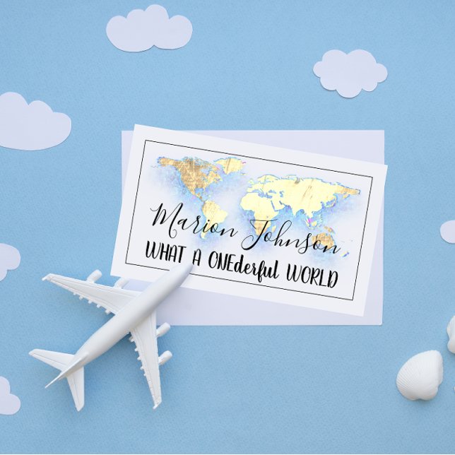 World Map Globe Map Travel Agency Gold Blue Logo Business Card (Creator Uploaded)