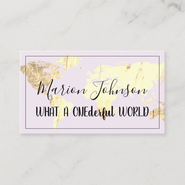 World Map Globe Map Travel Agency Gold Lilac Business Card (Front)