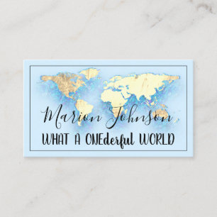 World Map Globe Map Travel Agency Gold Ocean Logo Business Card