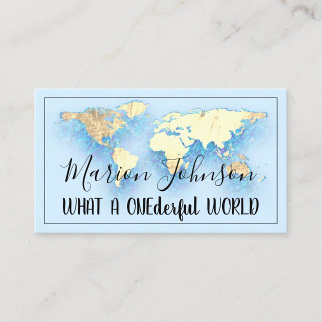 World Map Globe Map Travel Agency Gold Ocean Logo  Business Card (Front)