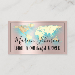 World Map Globe Map Travel Agency Rose Gold Logo Business Card