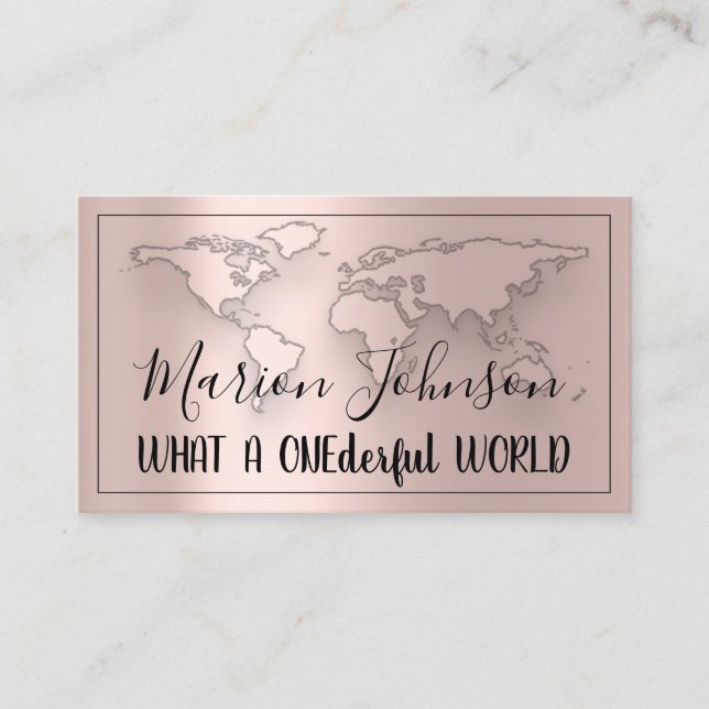 World Map Globe Map Travel Agency Rose Logo QR Business Card (Front)