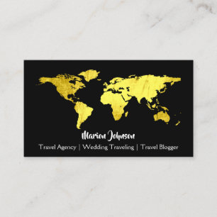 World Map Globe Map Travelling Black Gold Logo  Business Card