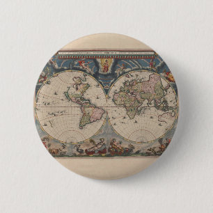 World Map Globe Travel Antique 6 Cm Round Badge