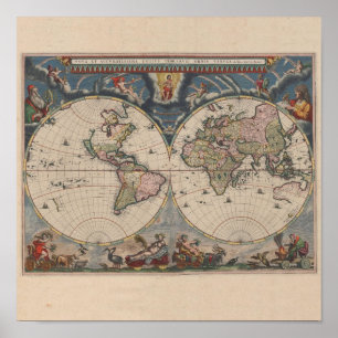 World Map Globe Travel Antique Poster