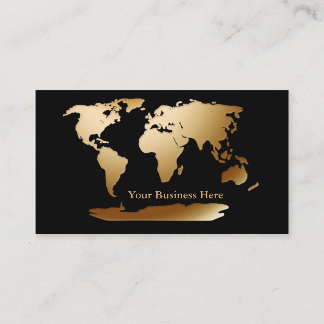 World Map Gold/Black Business Card 3 (Front)