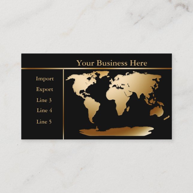 World Map Gold/Black Business Card 4 (Front)