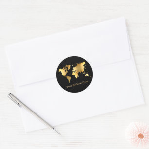 World Map Gold/Black Classic Round Sticker