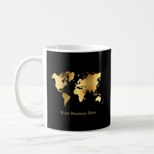 World Map Gold/Black Coffee Mug (Left)