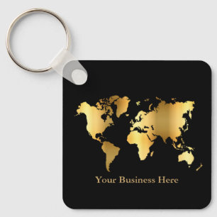 World Map Gold/Black Key Ring