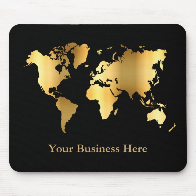World Map Gold/Black Mouse Mat (Front)