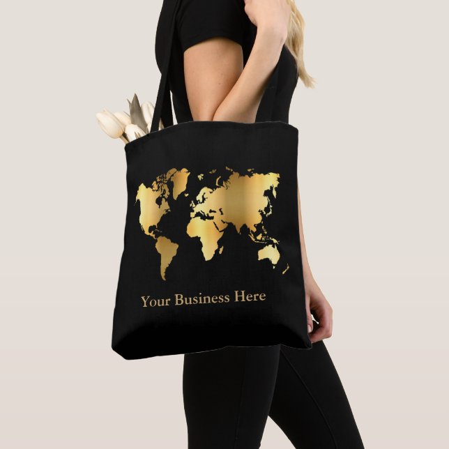 World Map Gold/Black Tote Bag (Close Up)