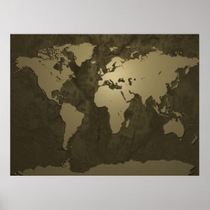 World Map Gold Poster