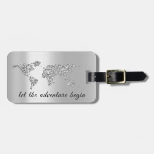 World Map Grey Address Let The Adventure Begin Luggage Tag
