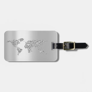 World Map Grey Grey Address Name Elegant Luggage Tag