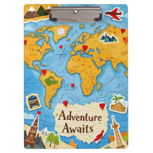 World Map Heart Pins Adventure Awaits  Clipboard