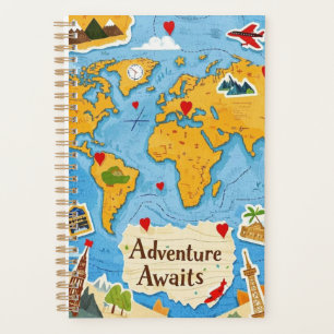 World Map Heart Pins Adventure Awaits Planner
