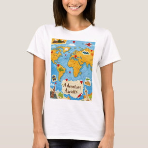 World Map Heart Pins Adventure Awaits T-Shirt