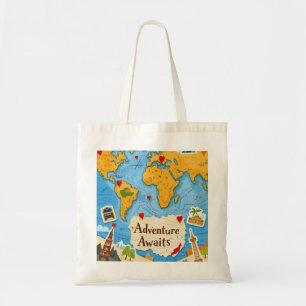World Map Heart Pins Adventure Awaits  Tote Bag
