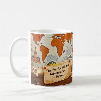 World map heart pins and landmarks coffee mug