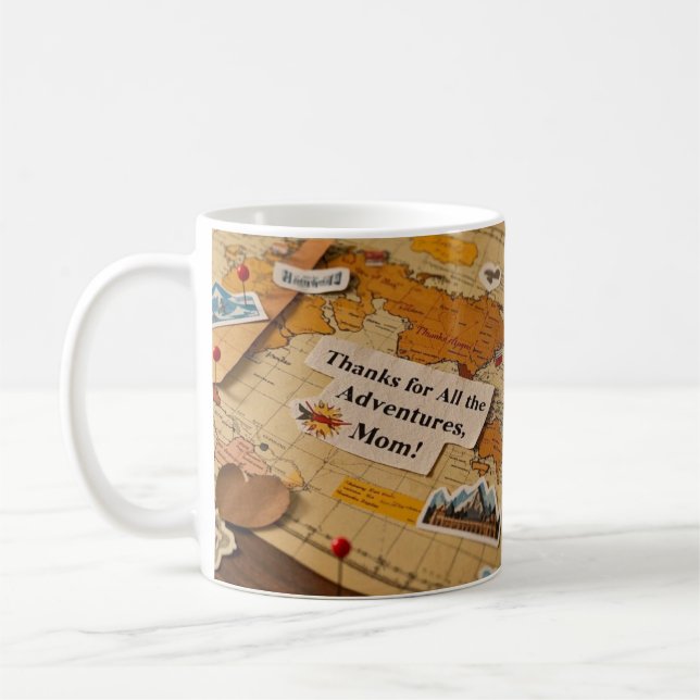 World map heart pins and landmarks coffee mug (Left)