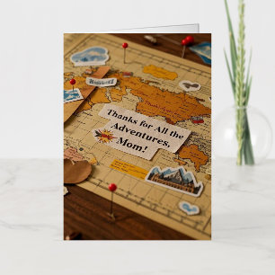 World map heart pins and landmarks foil greeting card
