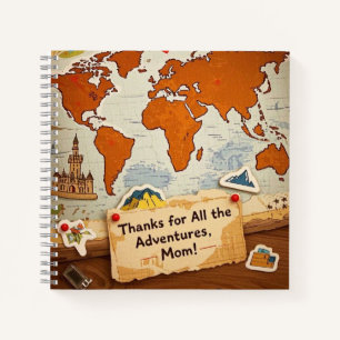 World map heart pins and landmarks notebook