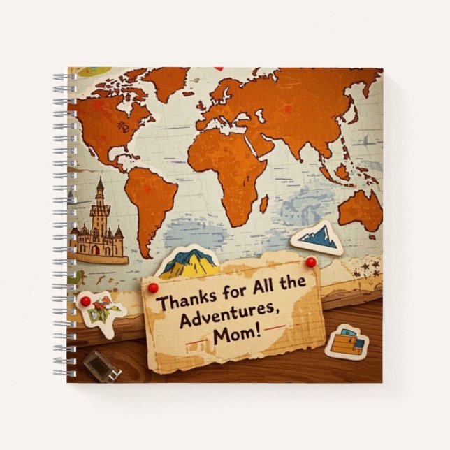 World map heart pins and landmarks notebook (Front)