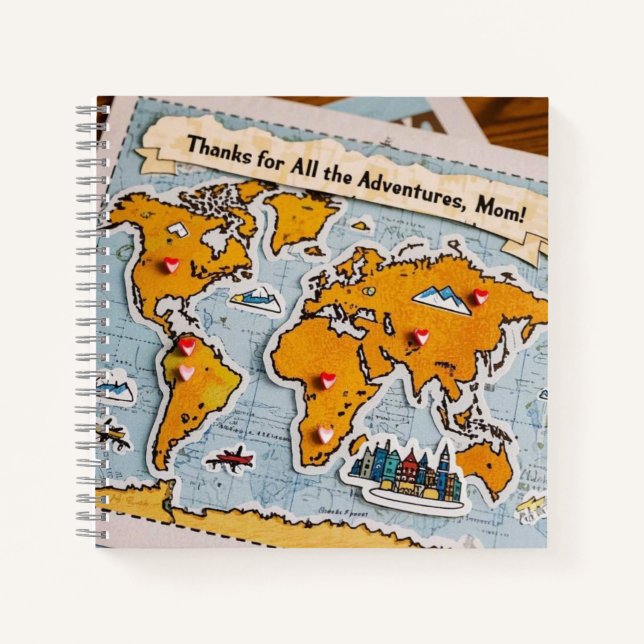 World map heart pins and landmarks notebook (Front)