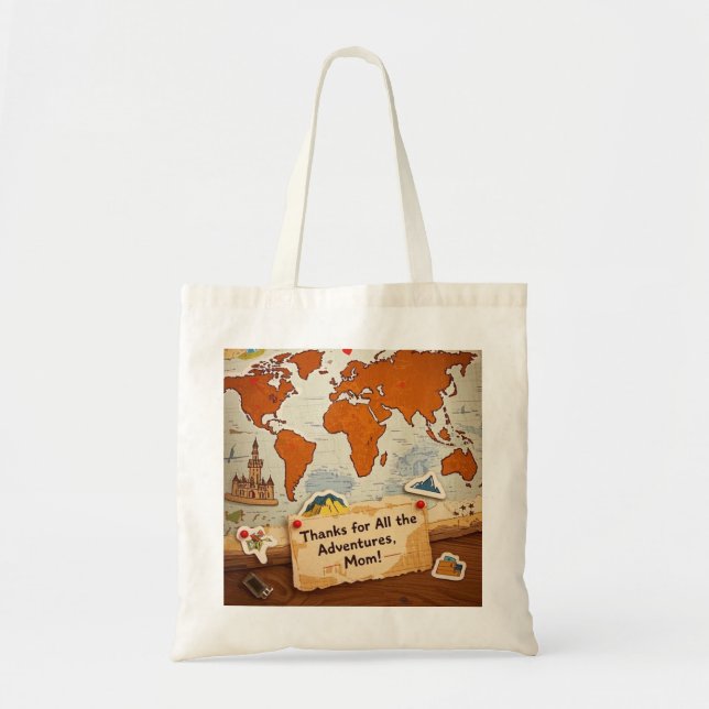 World map heart pins and landmarks tote bag (Front)