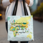 World Map - I haven't been everywhere... Tote Bag<br><div class="desc">World Map Tote Bag - Hey travelers! Check out this awesome tote bag with a very colourful and eye catching world map. Featuring the text "I haven't been everywhere but it's on my list". The text can be changed to anything you like. This tote bag will add a very funky...</div>