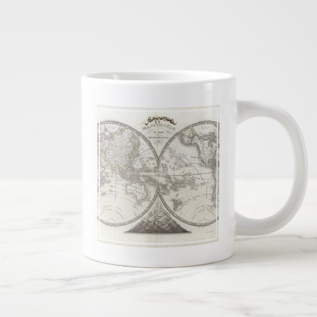 World Map in 2 Hemispheres Large Coffee Mug (Right)