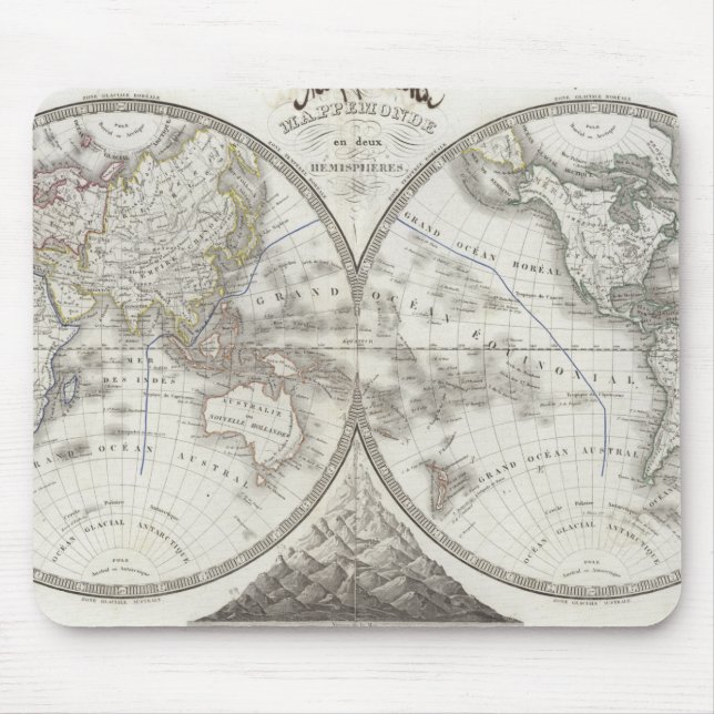 World Map in 2 Hemispheres Mouse Mat (Front)