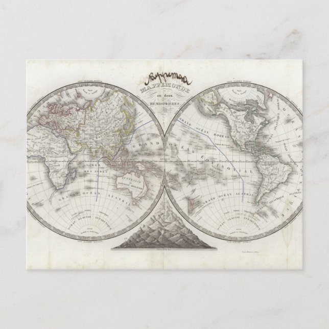 World Map in 2 Hemispheres Postcard (Front)